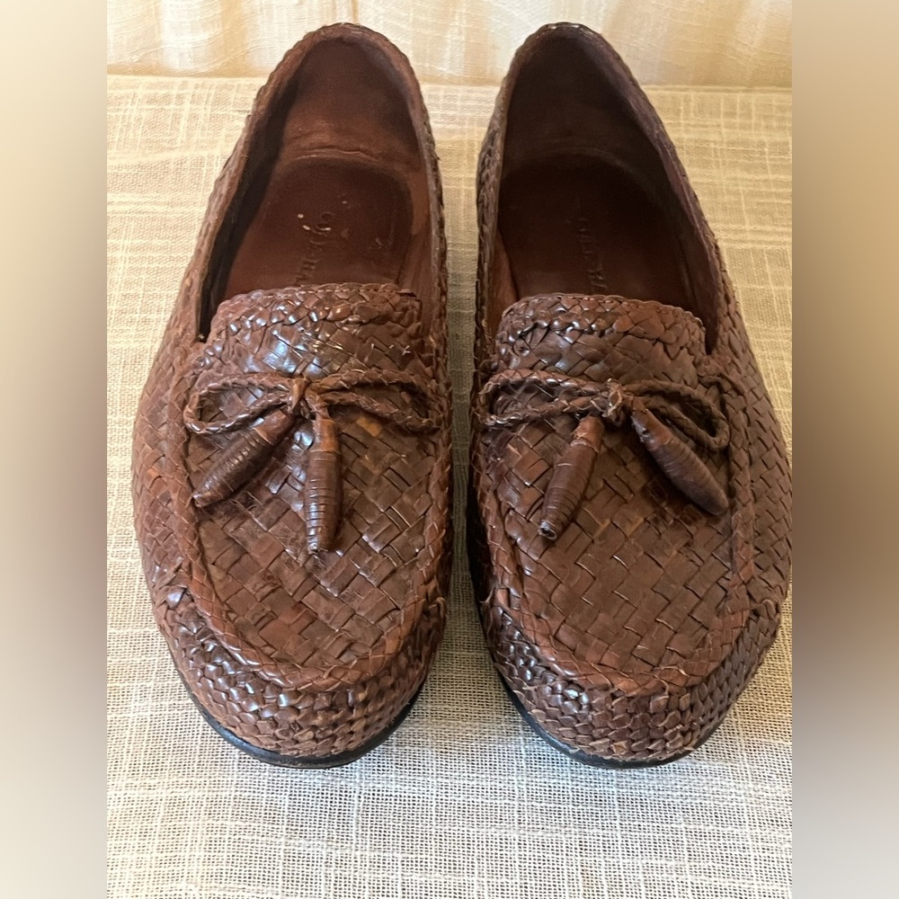 COLE HAAN | MENS 9M | WOVEN LEATHER TASSEL LOAFERS | CLASSIC BROWN